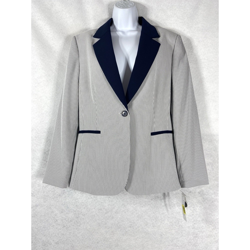Preston & York Ainsley Jacket Women's 18 Ivory Navy Blazer Seersucker New